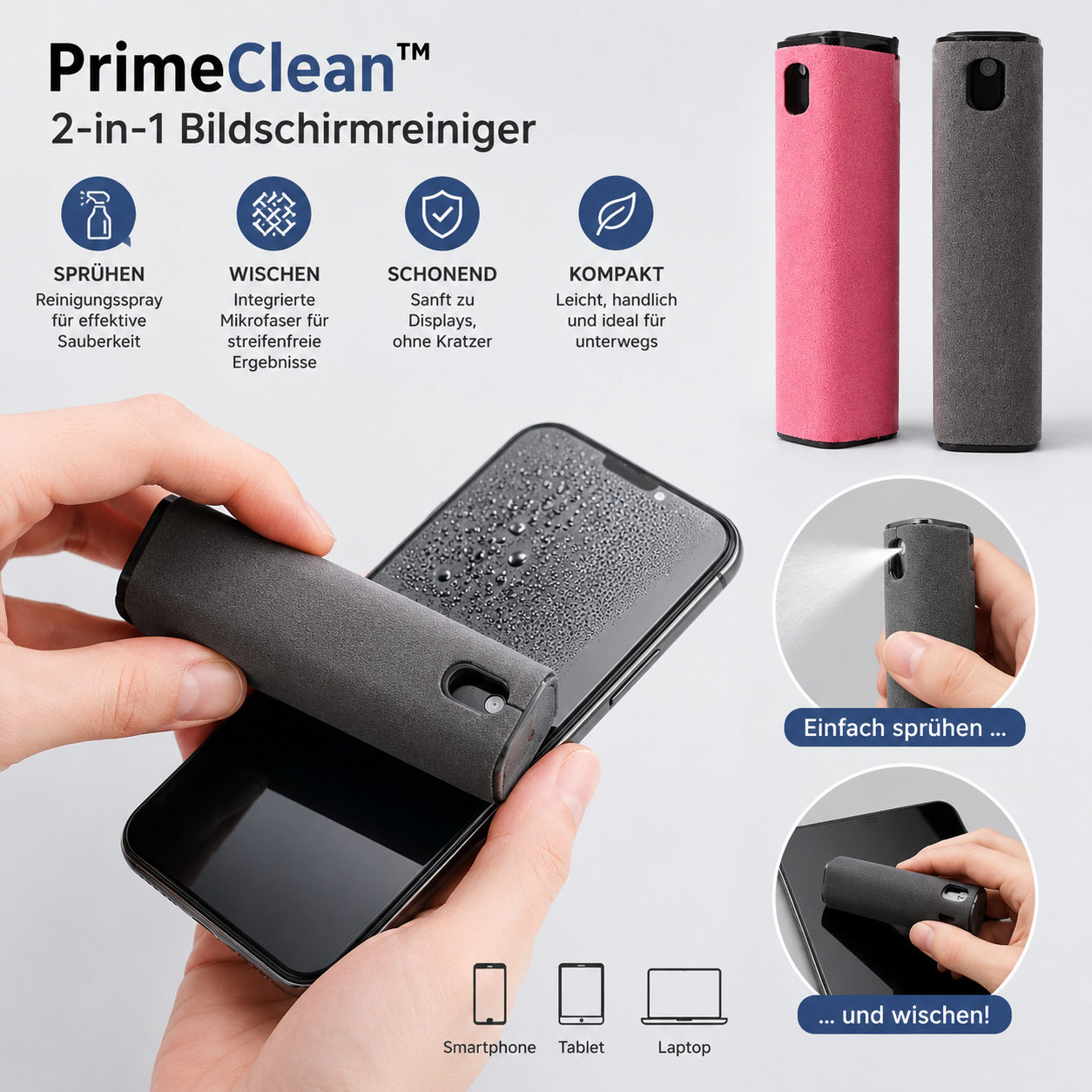 PrimeClean™ 2-in-1 Bildschirmreiniger
