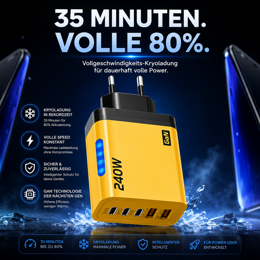 PrimeCharge Ultra™ 5-Port GaN Schnellladegerät mit USB-C & USB-A