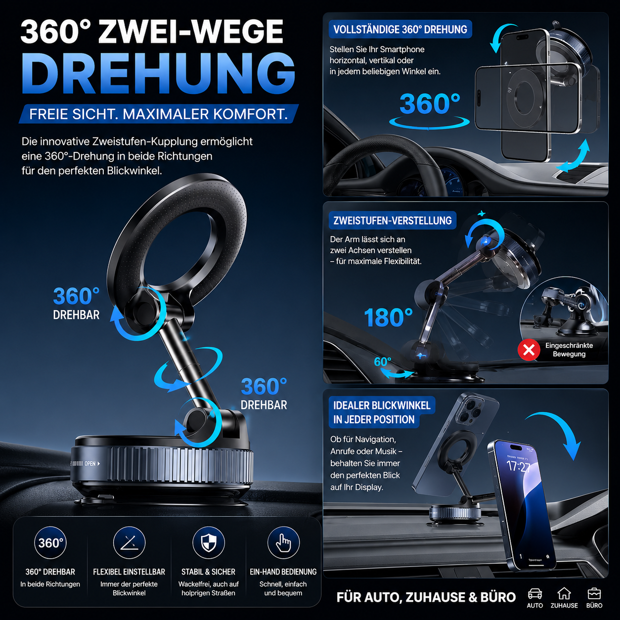PrimeMount Pro™ Magnetischer Handyhalter mit Vakuumsaugnapf