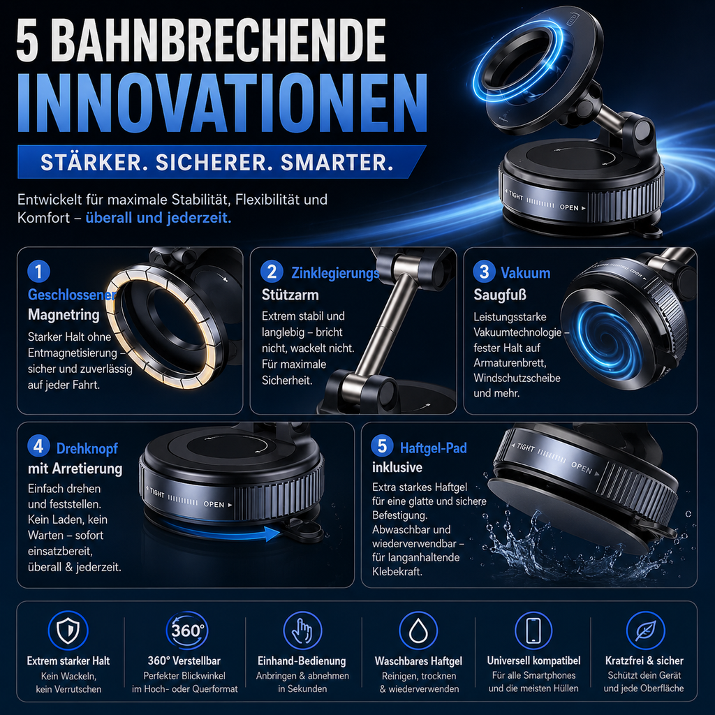PrimeMount Pro™ Magnetischer Handyhalter mit Vakuumsaugnapf