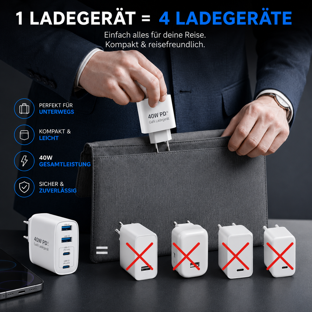 PrimeCharge 40™ USB-C Schnellladegerät mit 4 Anschlüssen