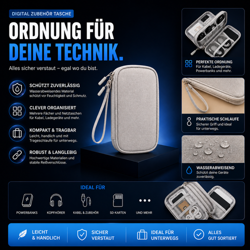 PrimeCarry™ Kabel Organizer Tasche für Reise & Technikzubehör