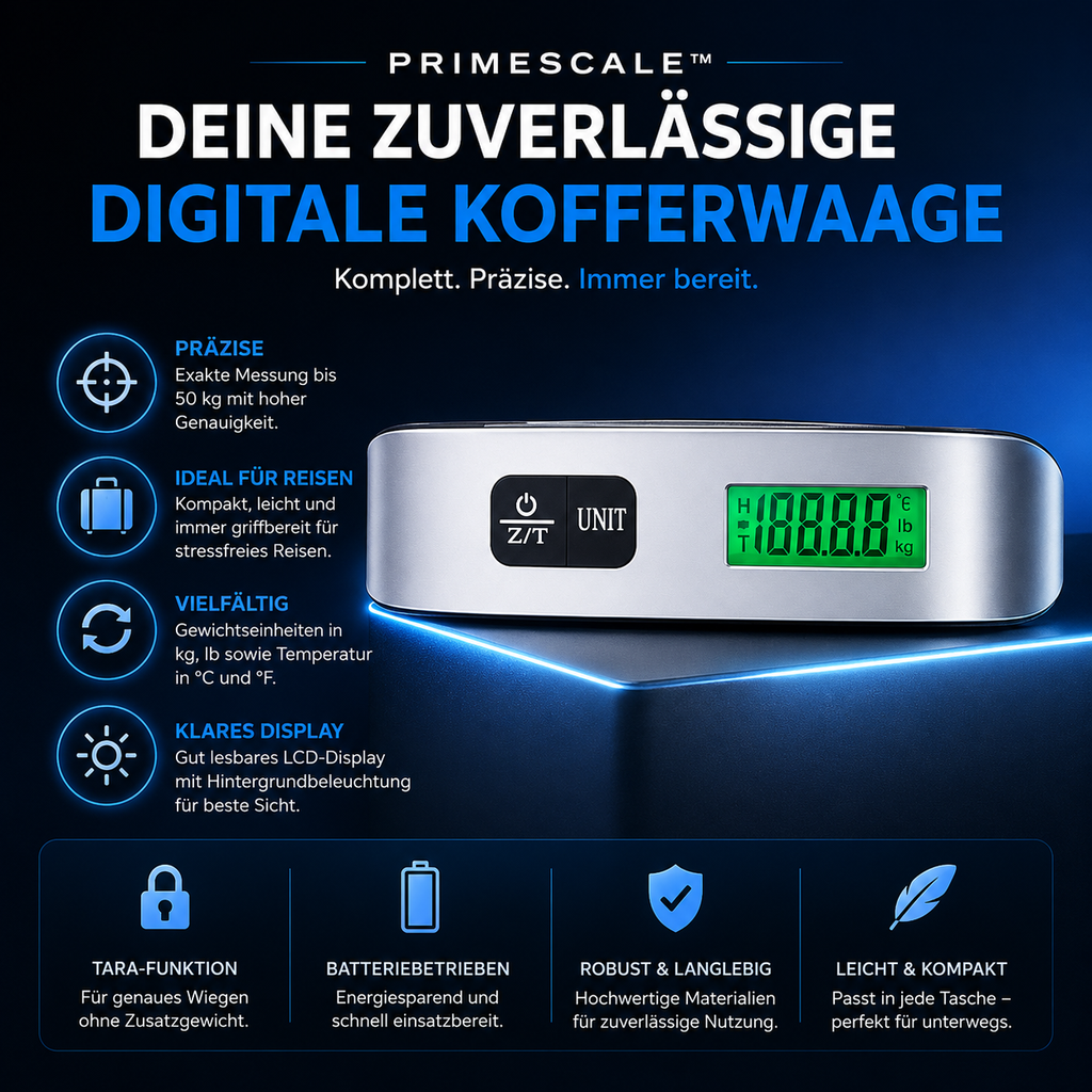 PrimeScale™ Digitale Kofferwaage mit LCD-Display bis 50 kg