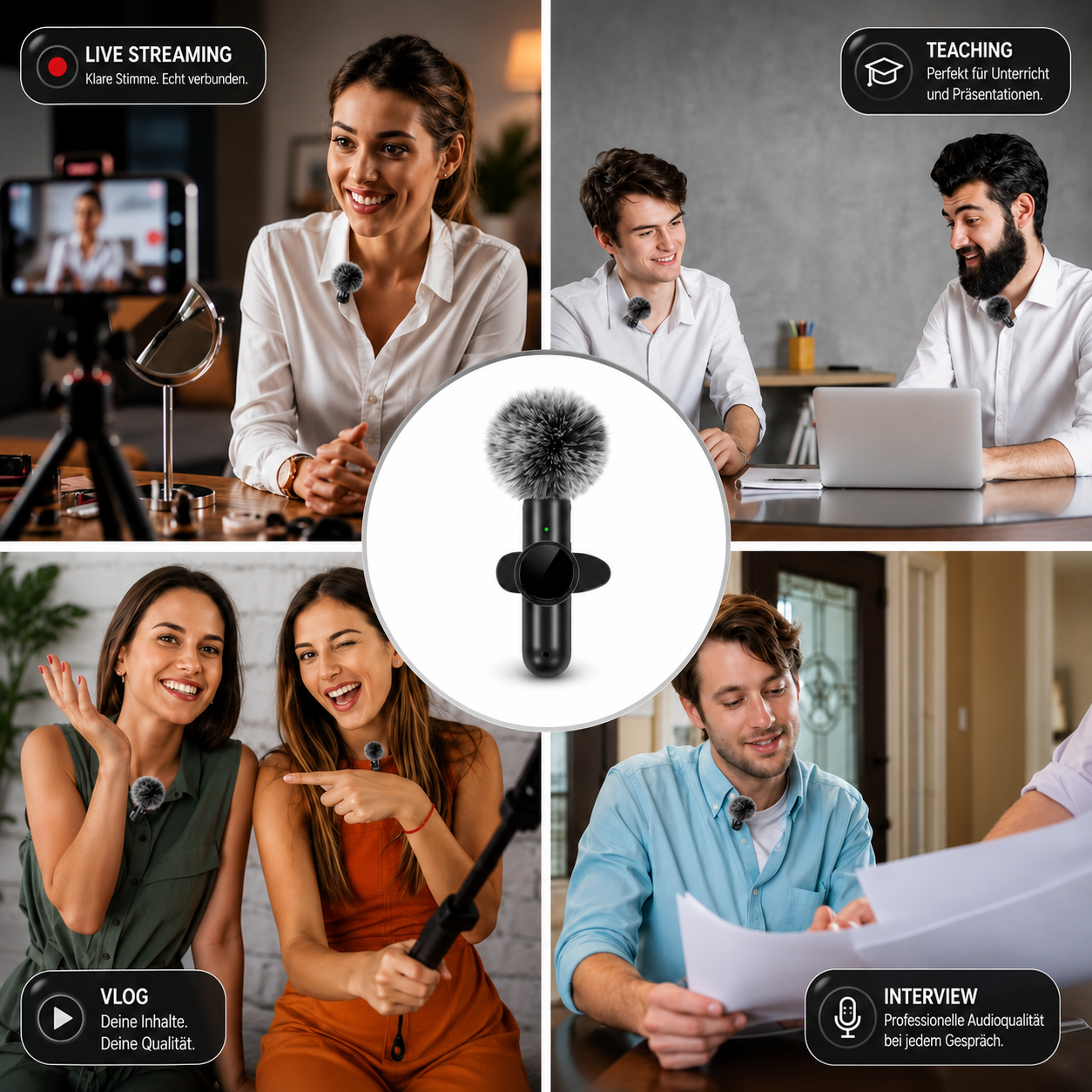 PrimeMic Air™ Kabelloses Lavalier Mikrofon für Smartphone & Tablet