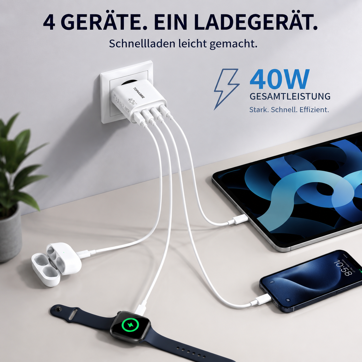 PrimeCharge 40™ USB-C Schnellladegerät mit 4 Anschlüssen
