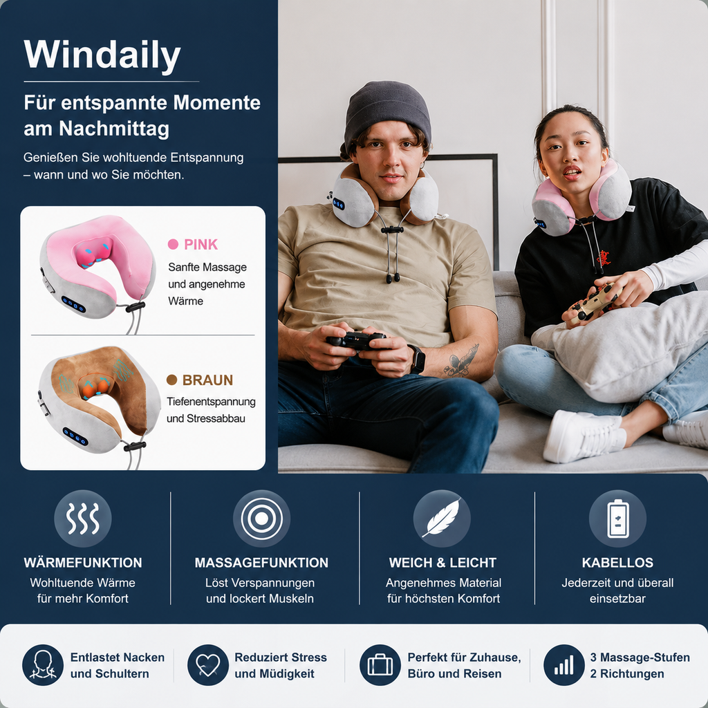 PrimeRelax™ Nackenmassagekissen mit Wärmefunktion & Akkubetrieb