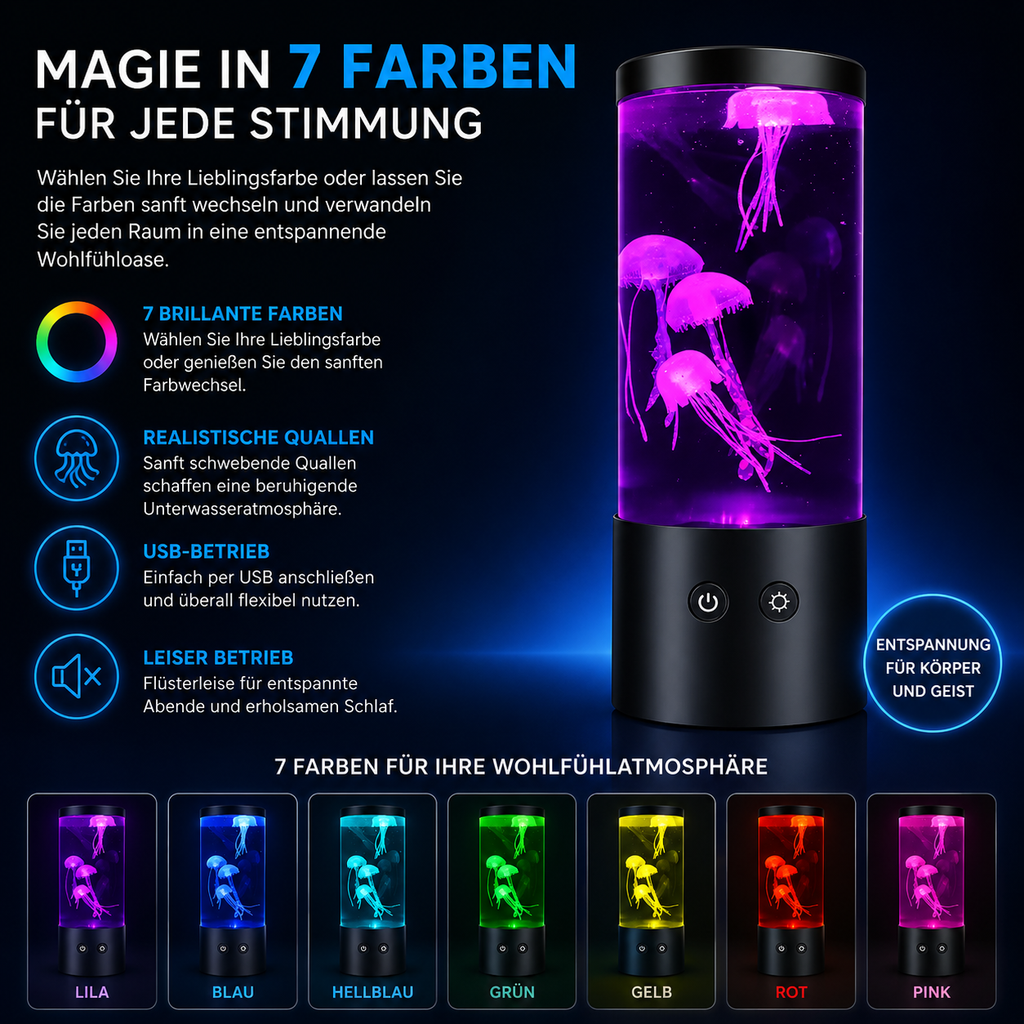 PrimeAqua™ LED Quallenlampe mit 7 Farbmodi & USB-Betrieb