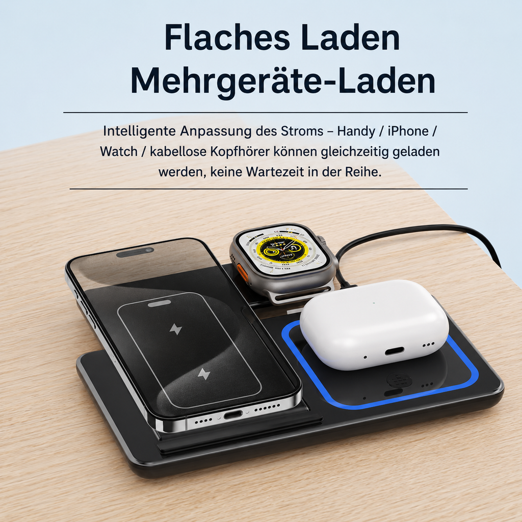 PrimeDock™ 3-in-1 Wireless Ladestation für Smartphone, Smartwatch & Kopfhörer