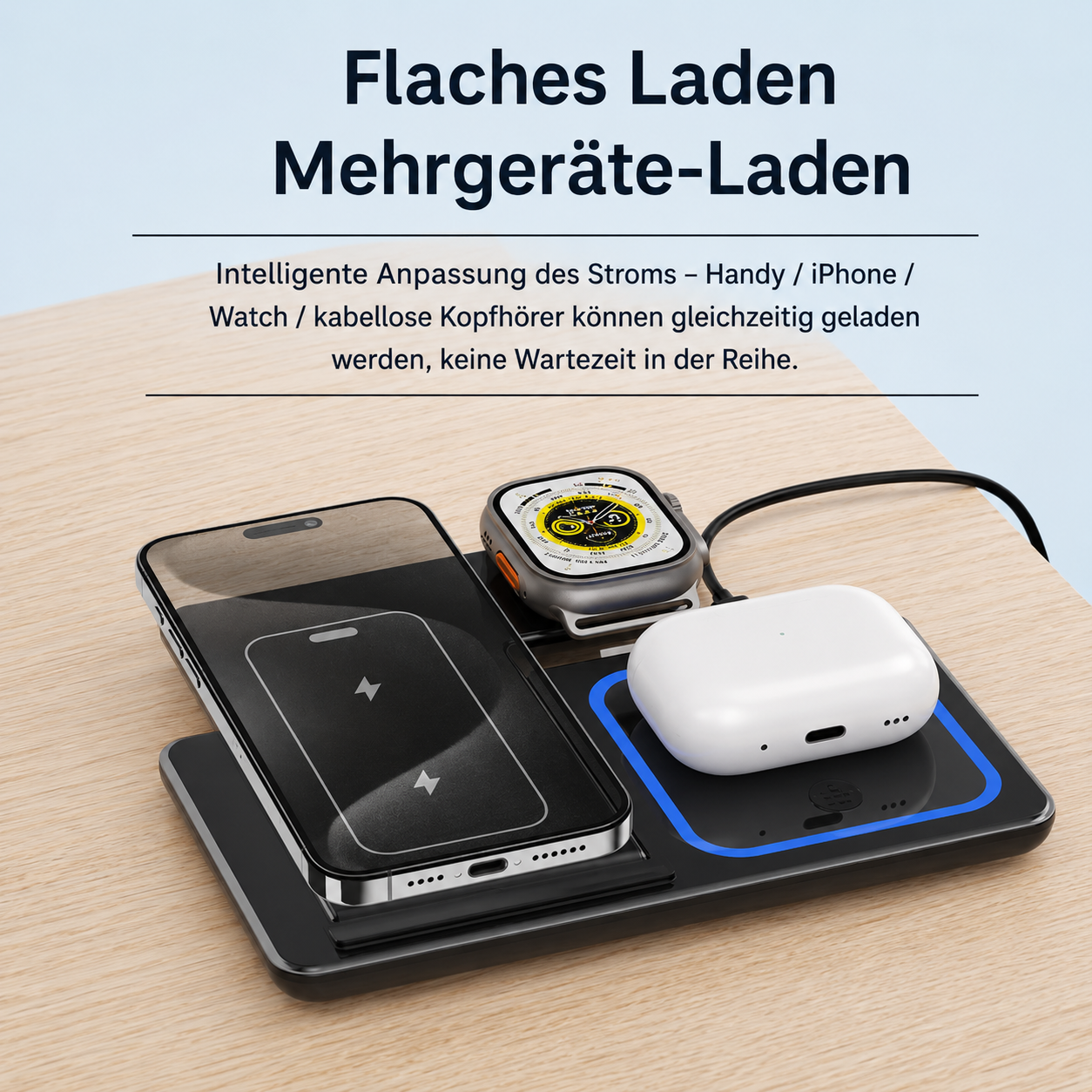 PrimeDock™ 3-in-1 Wireless Ladestation für Smartphone, Smartwatch & Kopfhörer