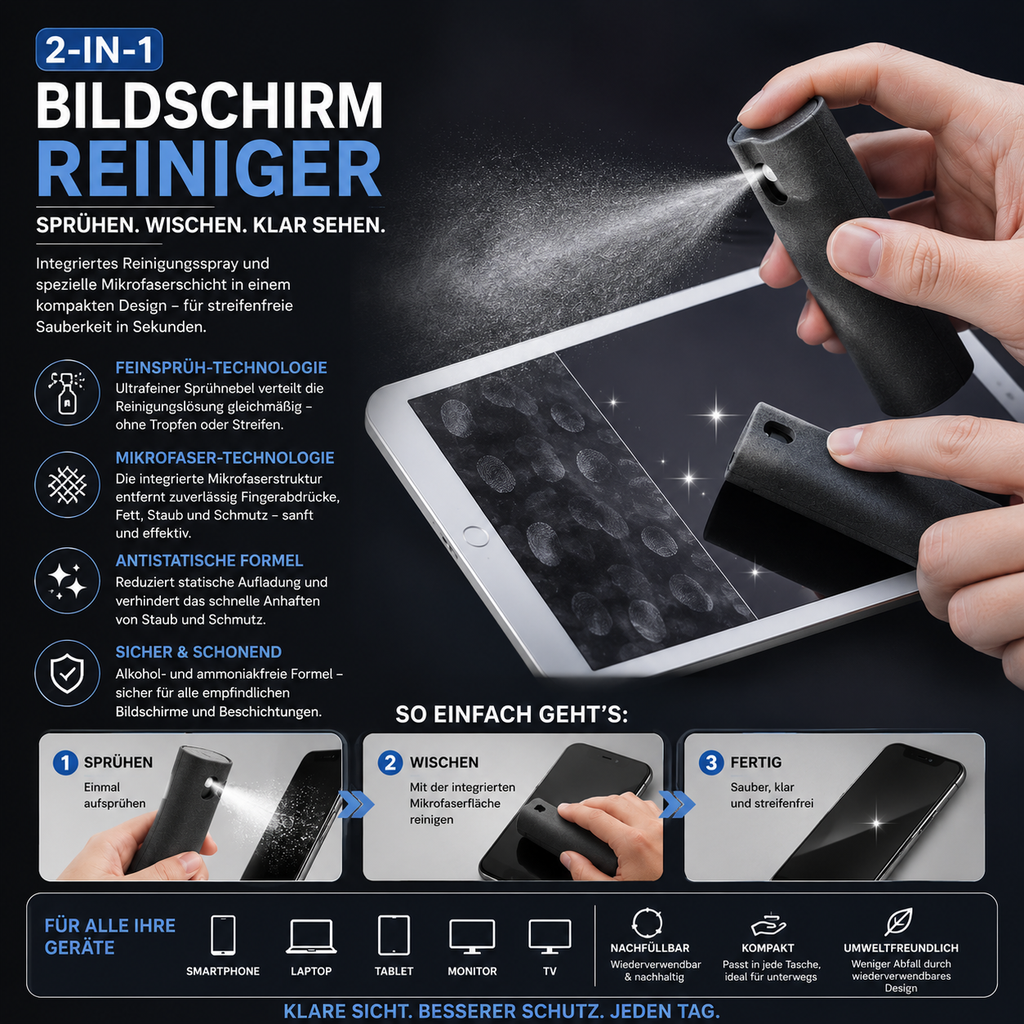 PrimeClean™ 2-in-1 Bildschirmreiniger