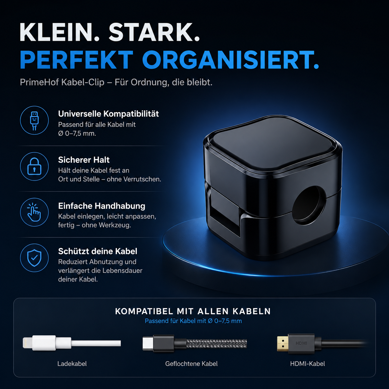 PrimeClip™ Kabelhalter Selbstklebend für Schreibtisch & Zuhause