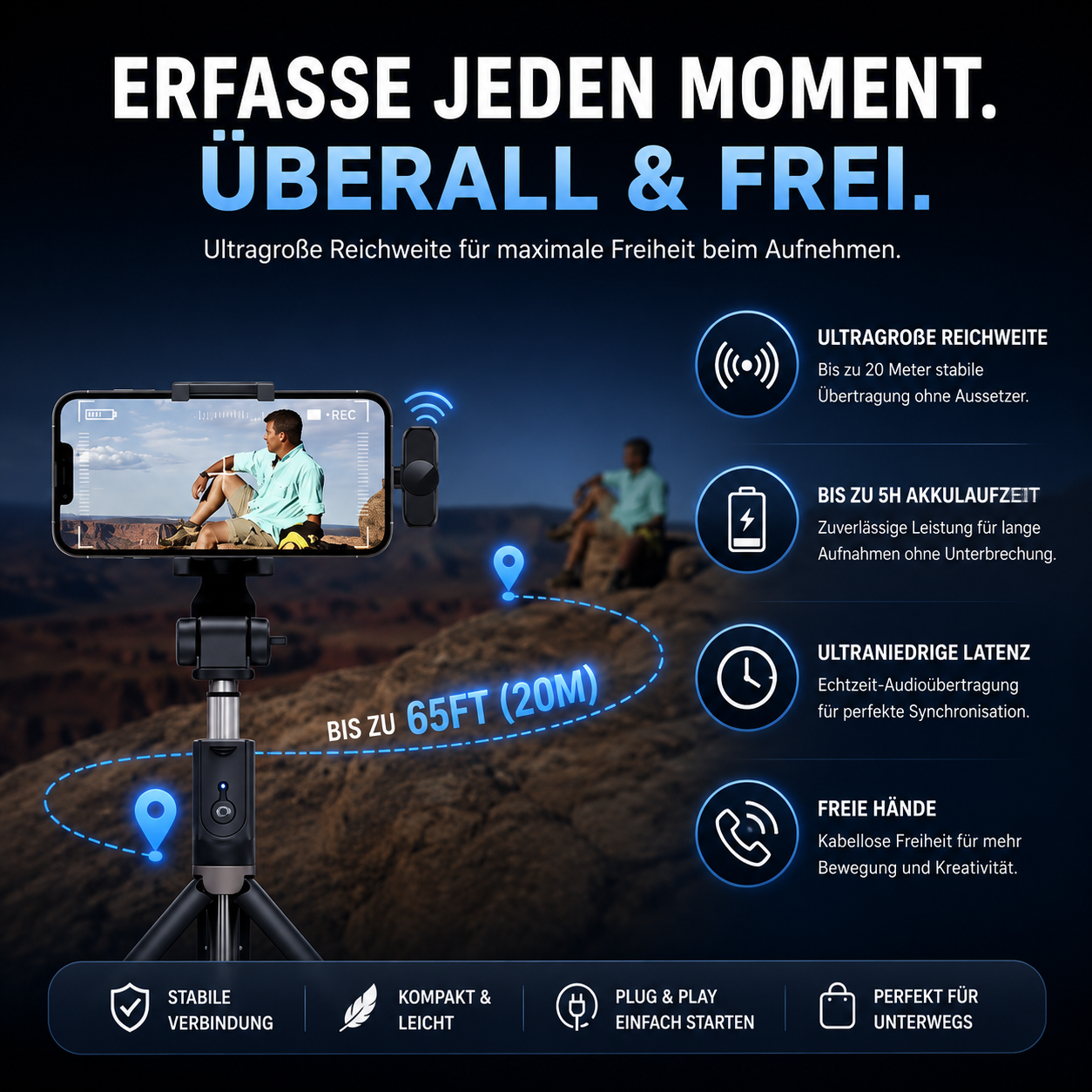 PrimeMic Air™ Kabelloses Lavalier Mikrofon für Smartphone & Tablet