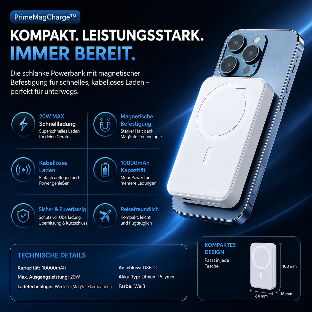 PrimeMagCharge™ Magnetische Wireless Powerbank