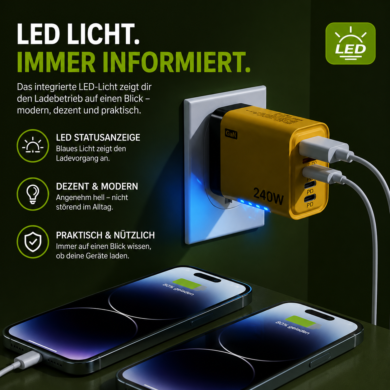 PrimeCharge Ultra™ 5-Port GaN Schnellladegerät mit USB-C & USB-A