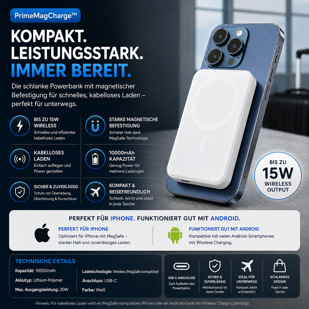 PrimeMagCharge™ Magnetische Wireless Powerbank