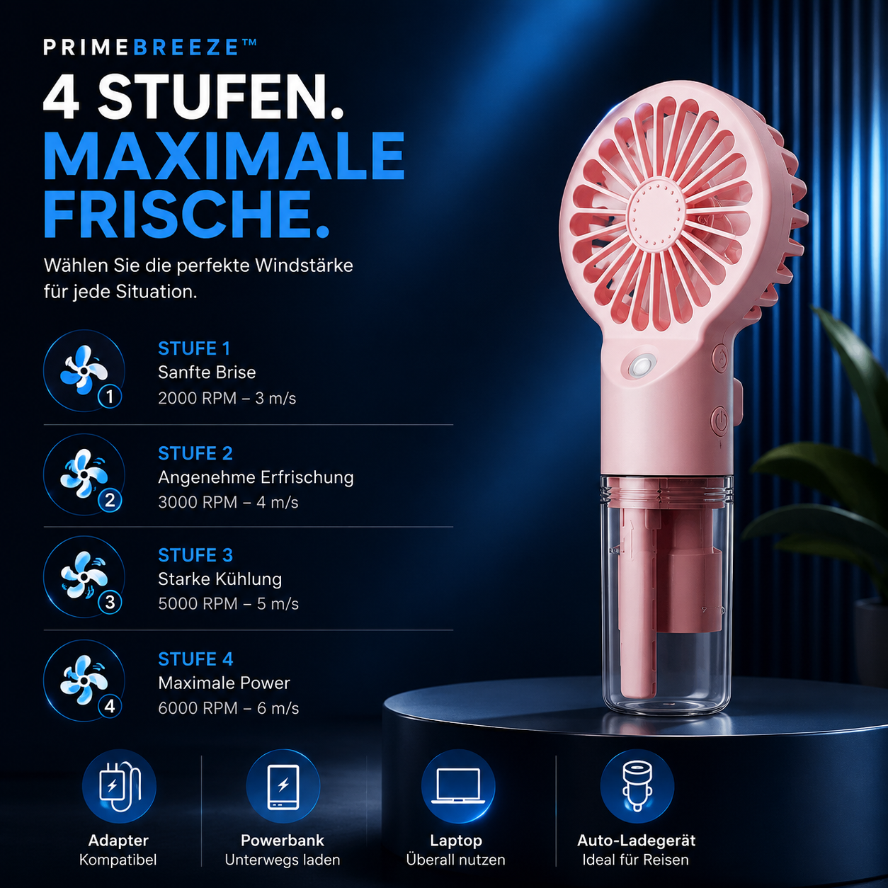 PrimeBreeze™ Tragbarer USB Handventilator mit Wasserkühlung