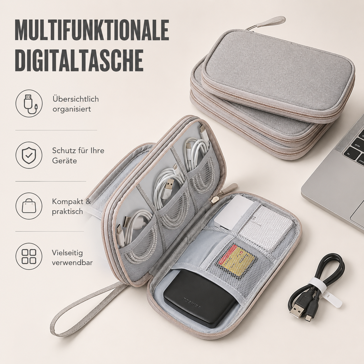 PrimeCarry™ Kabel Organizer Tasche für Reise & Technikzubehör