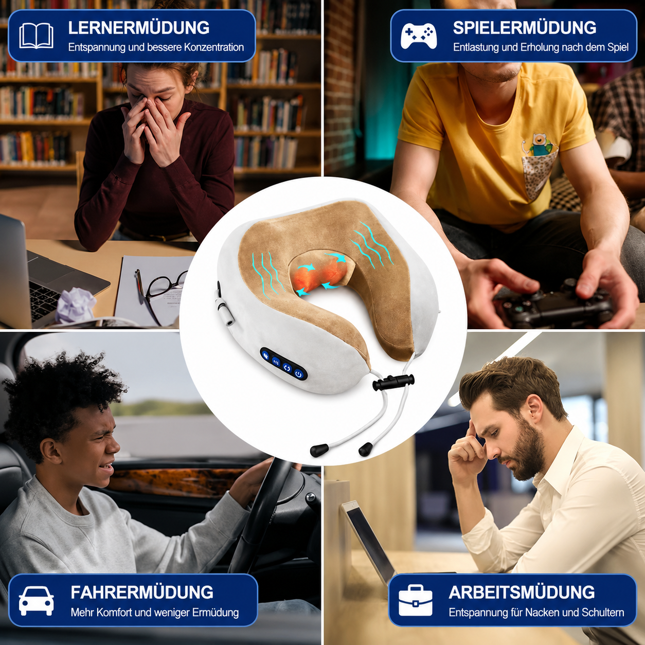 PrimeRelax™ Nackenmassagekissen mit Wärmefunktion & Akkubetrieb