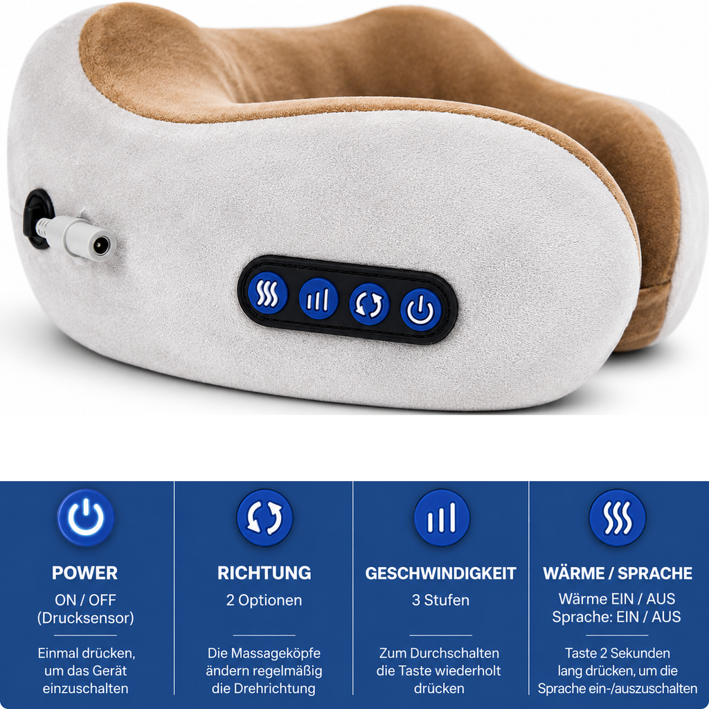 PrimeRelax™ Nackenmassagekissen mit Wärmefunktion & Akkubetrieb