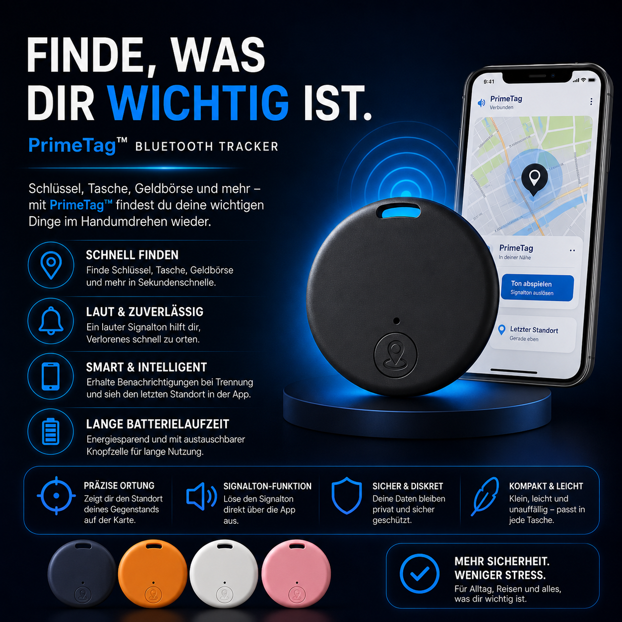 PrimeTag™ Bluetooth Tracker – Schlüssel & Gegenstände finden