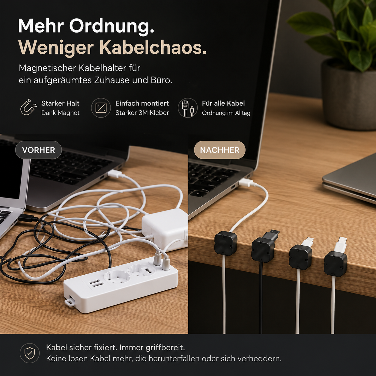 PrimeClip™ Kabelhalter Selbstklebend für Schreibtisch & Zuhause