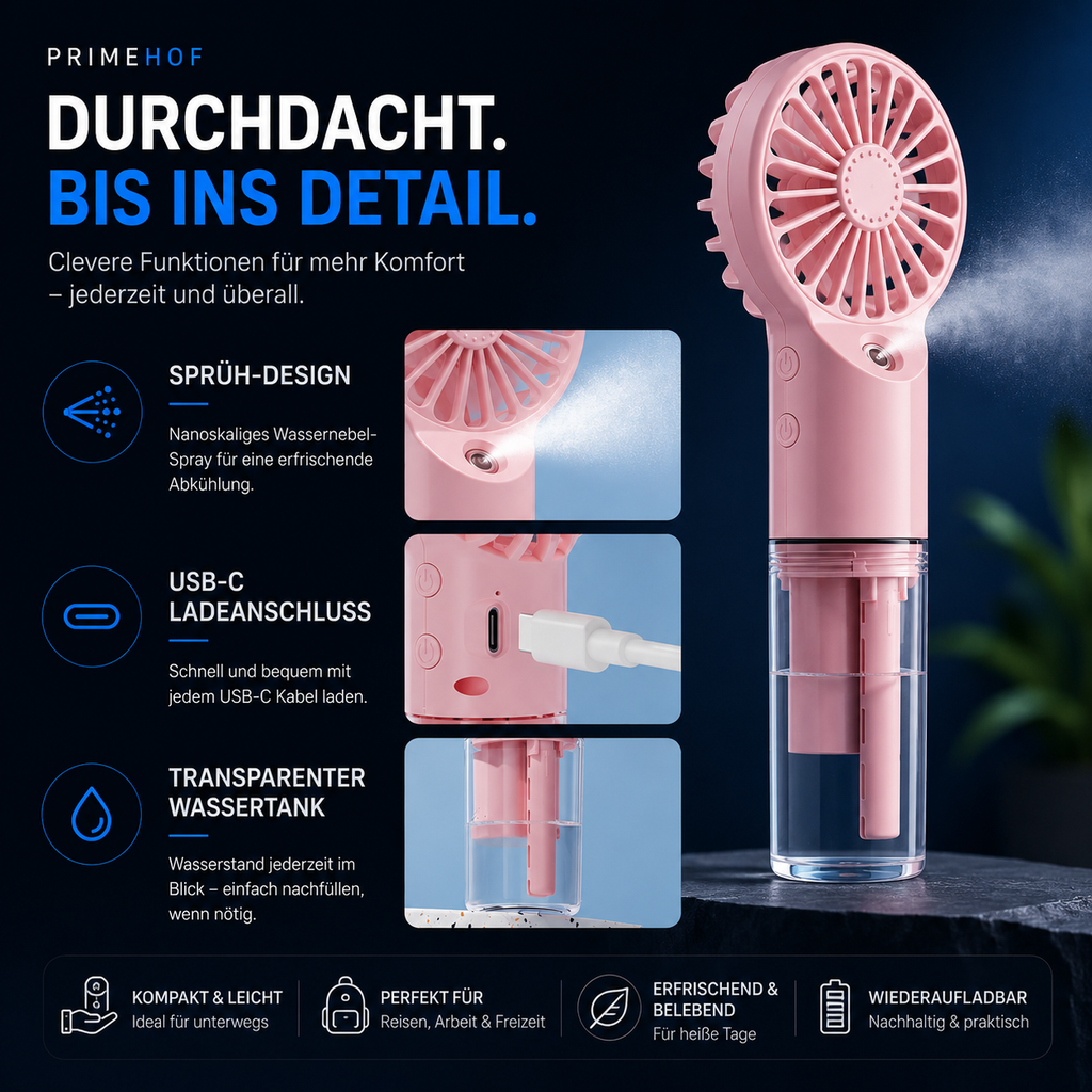 PrimeBreeze™ Tragbarer USB Handventilator mit Wasserkühlung
