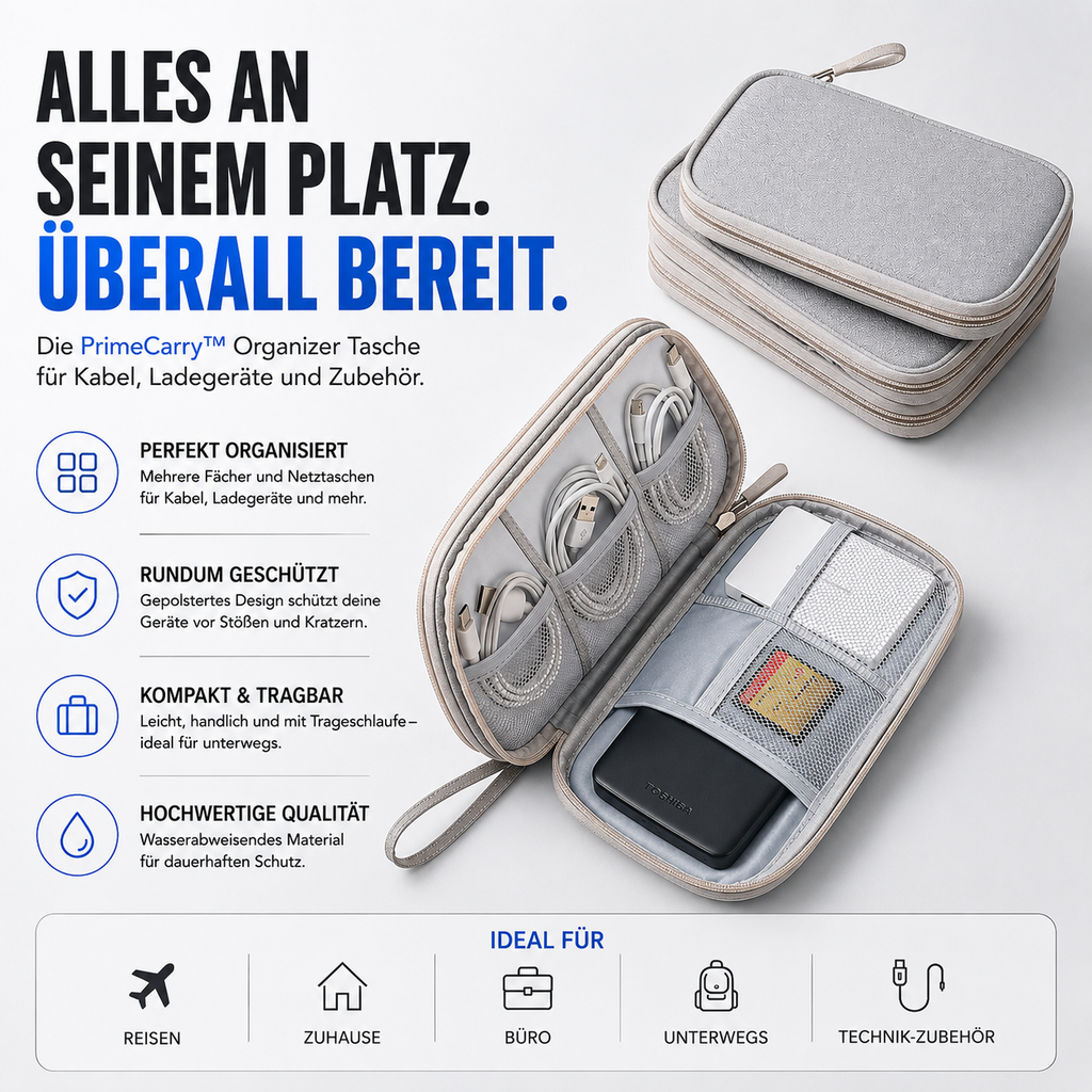 PrimeCarry™ Kabel Organizer Tasche für Reise & Technikzubehör