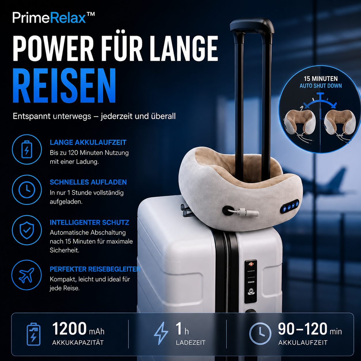 PrimeRelax™ Nackenmassagekissen mit Wärmefunktion & Akkubetrieb