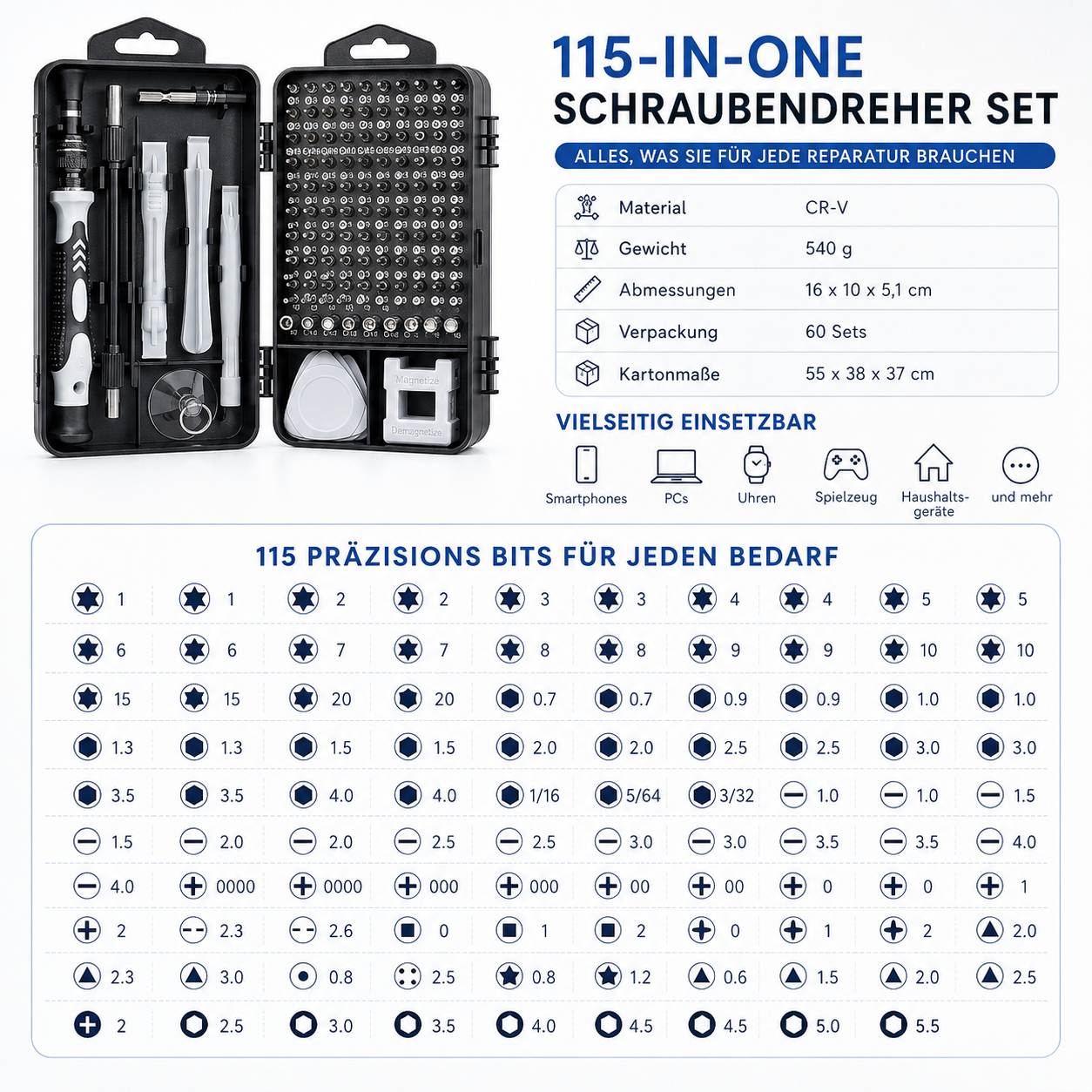 PrimeFix Pro™ 115 Präzisions-Schraubendreher Set für Elektronik