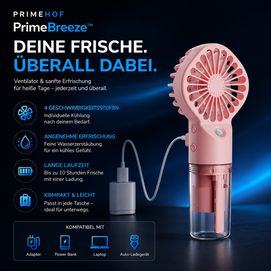 PrimeBreeze™ Tragbarer USB Handventilator mit Wasserkühlung