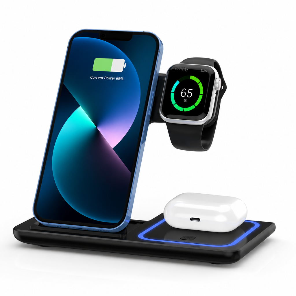 PrimeDock™ 3-in-1 Wireless Ladestation für Smartphone, Smartwatch & Kopfhörer