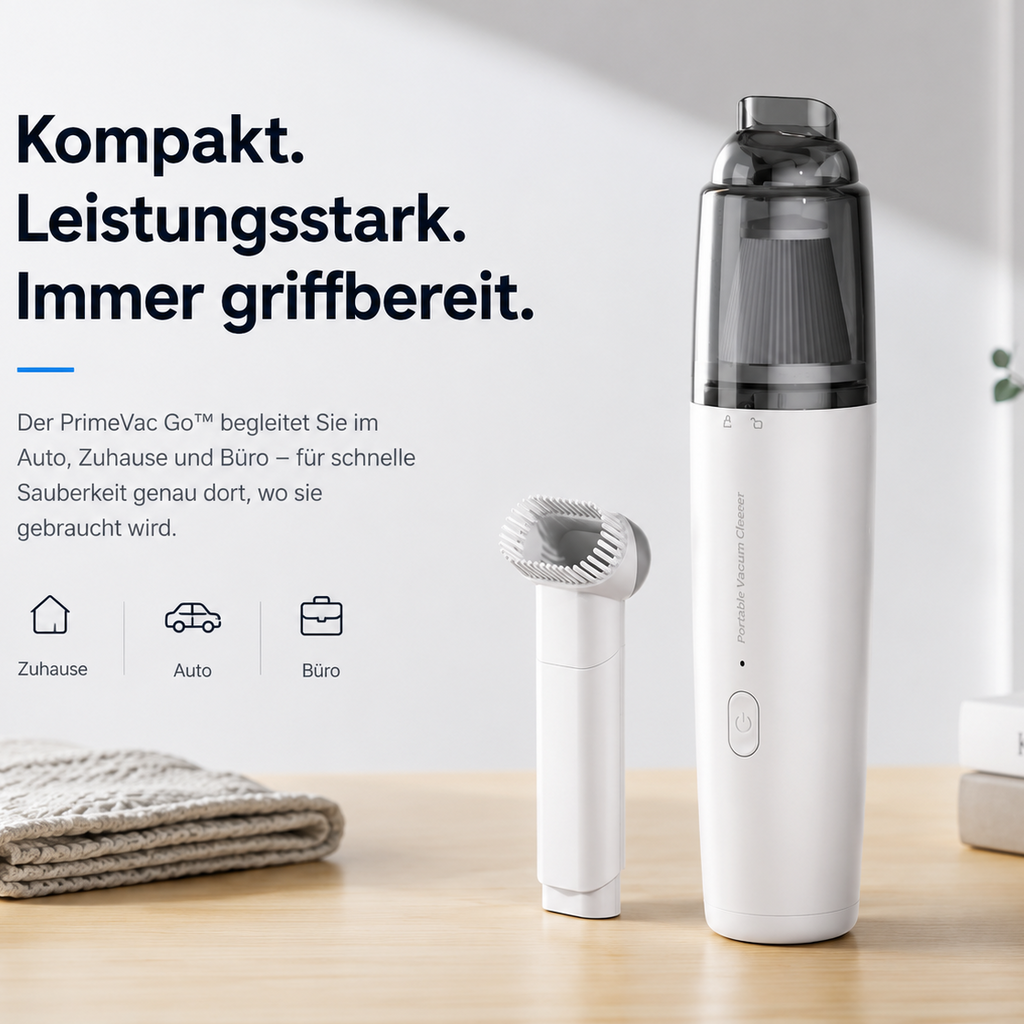PrimeVac Go™ Mini Akku-Handstaubsauger für Auto & Zuhause