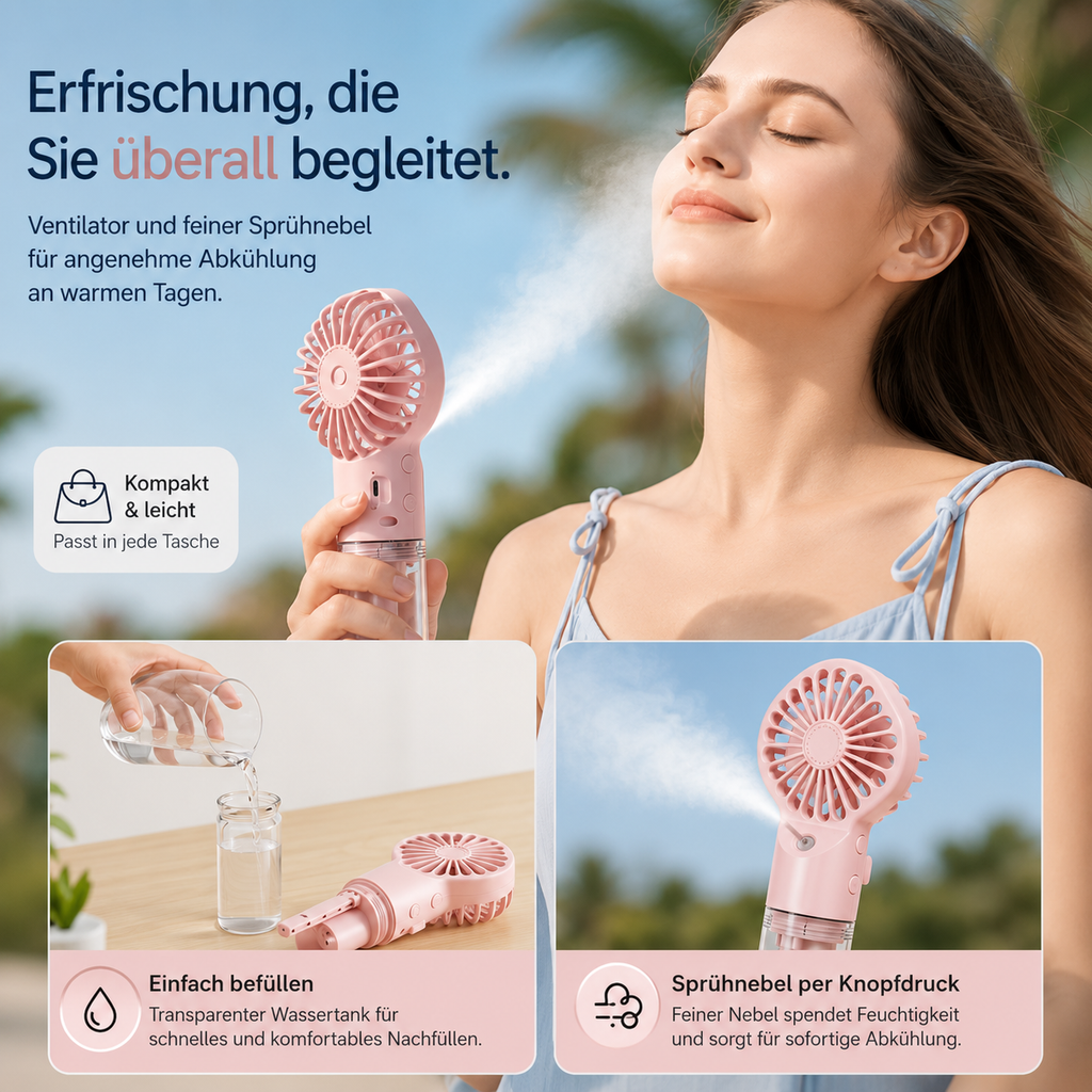 PrimeBreeze™ Tragbarer USB Handventilator mit Wasserkühlung