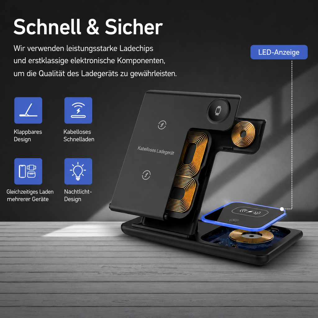 PrimeDock™ 3-in-1 Wireless Ladestation für Smartphone, Smartwatch & Kopfhörer