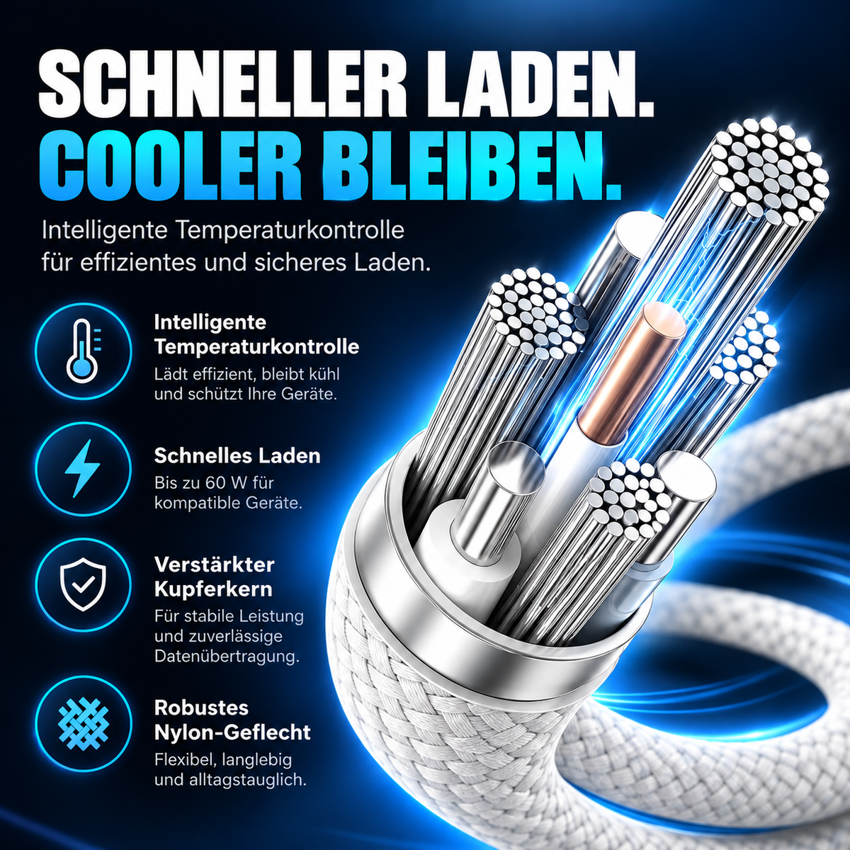 PrimeFlex 60™ USB-C Ladekabel 60W – Geflochtenes Schnellladekabel