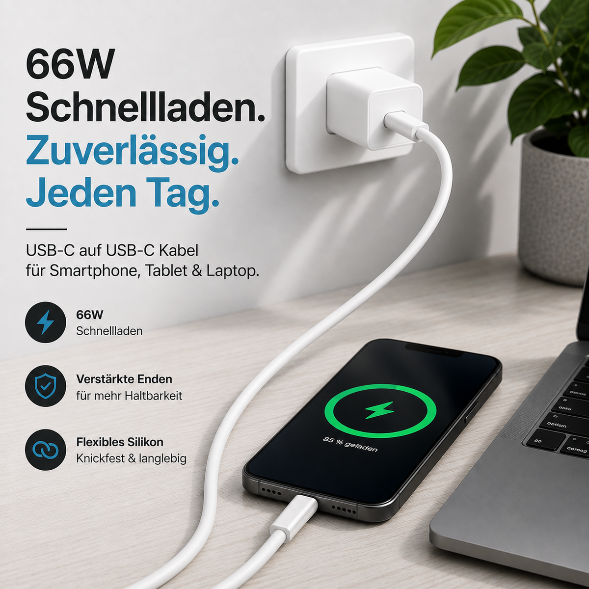 PrimeFlex 66™ USB-C Schnellladekabel 66W – 1 m Silikon
