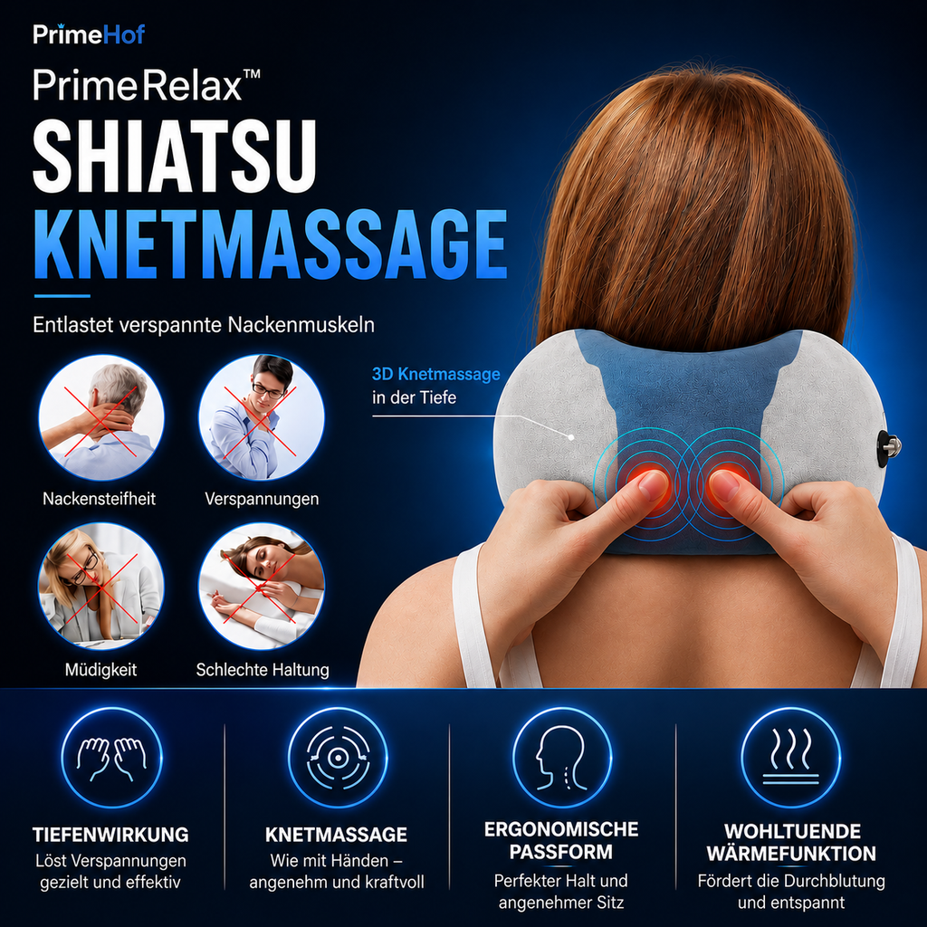 PrimeRelax™ Nackenmassagekissen mit Wärmefunktion & Akkubetrieb