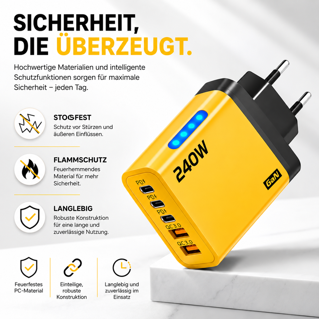 PrimeCharge Ultra™ 5-Port GaN Schnellladegerät mit USB-C & USB-A