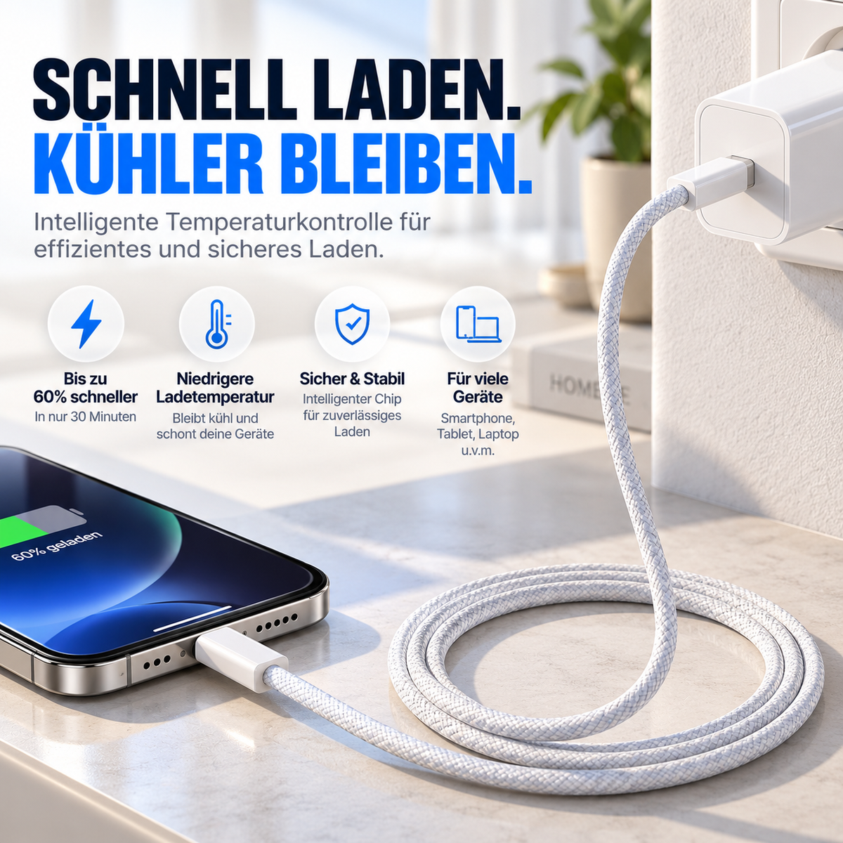 PrimeFlex 60™ USB-C Ladekabel 60W – Geflochtenes Schnellladekabel
