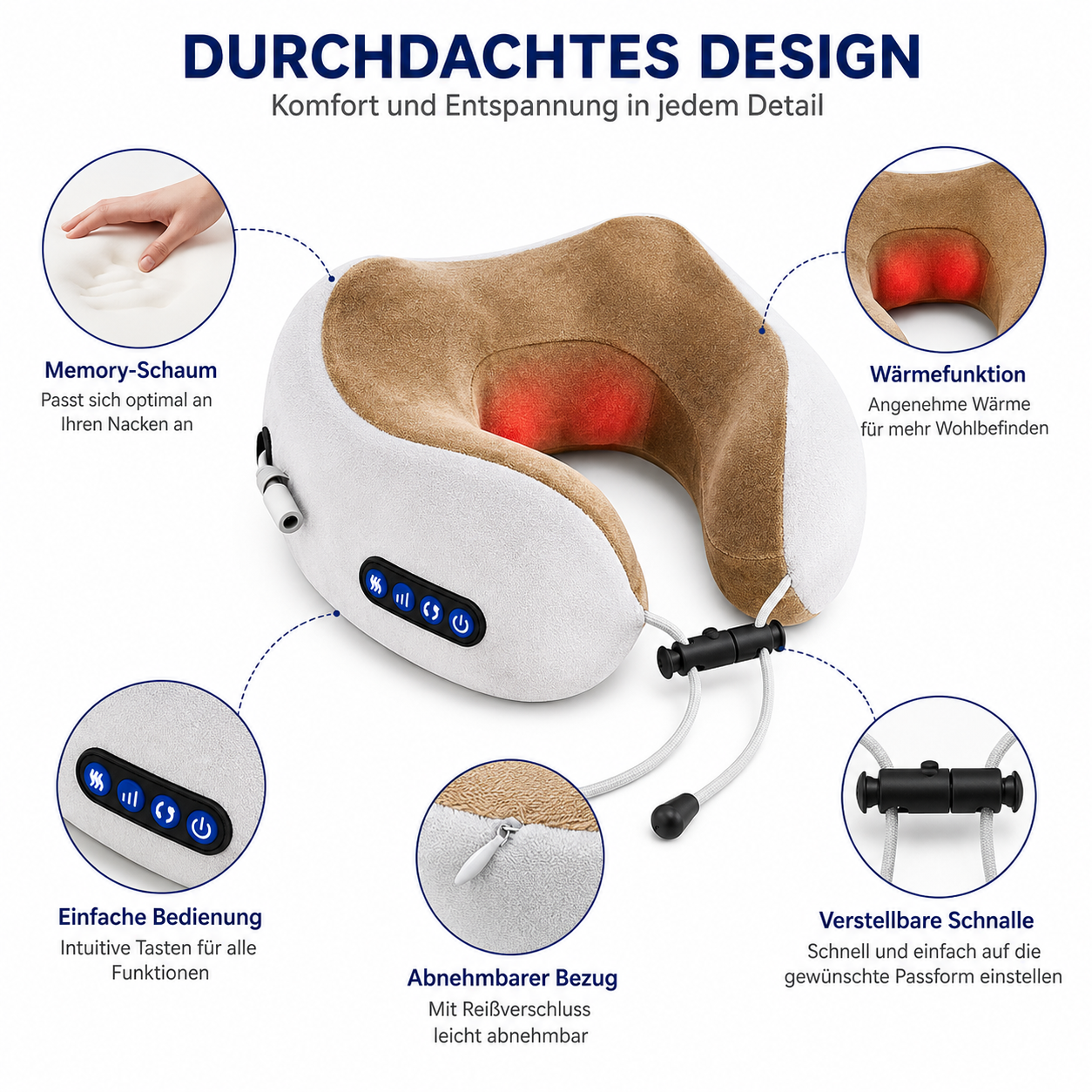 PrimeRelax™ Nackenmassagekissen mit Wärmefunktion & Akkubetrieb