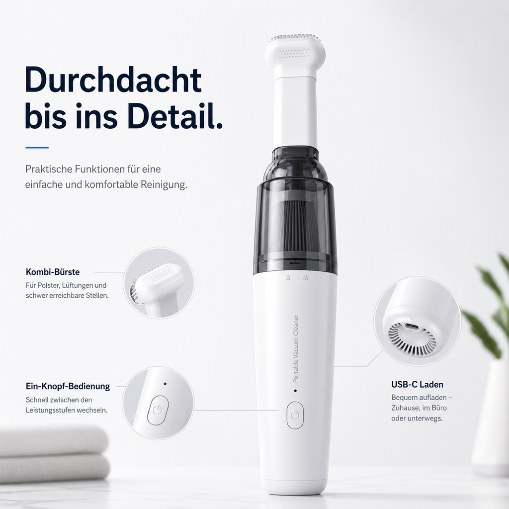 PrimeVac Go™ Mini Akku-Handstaubsauger für Auto & Zuhause
