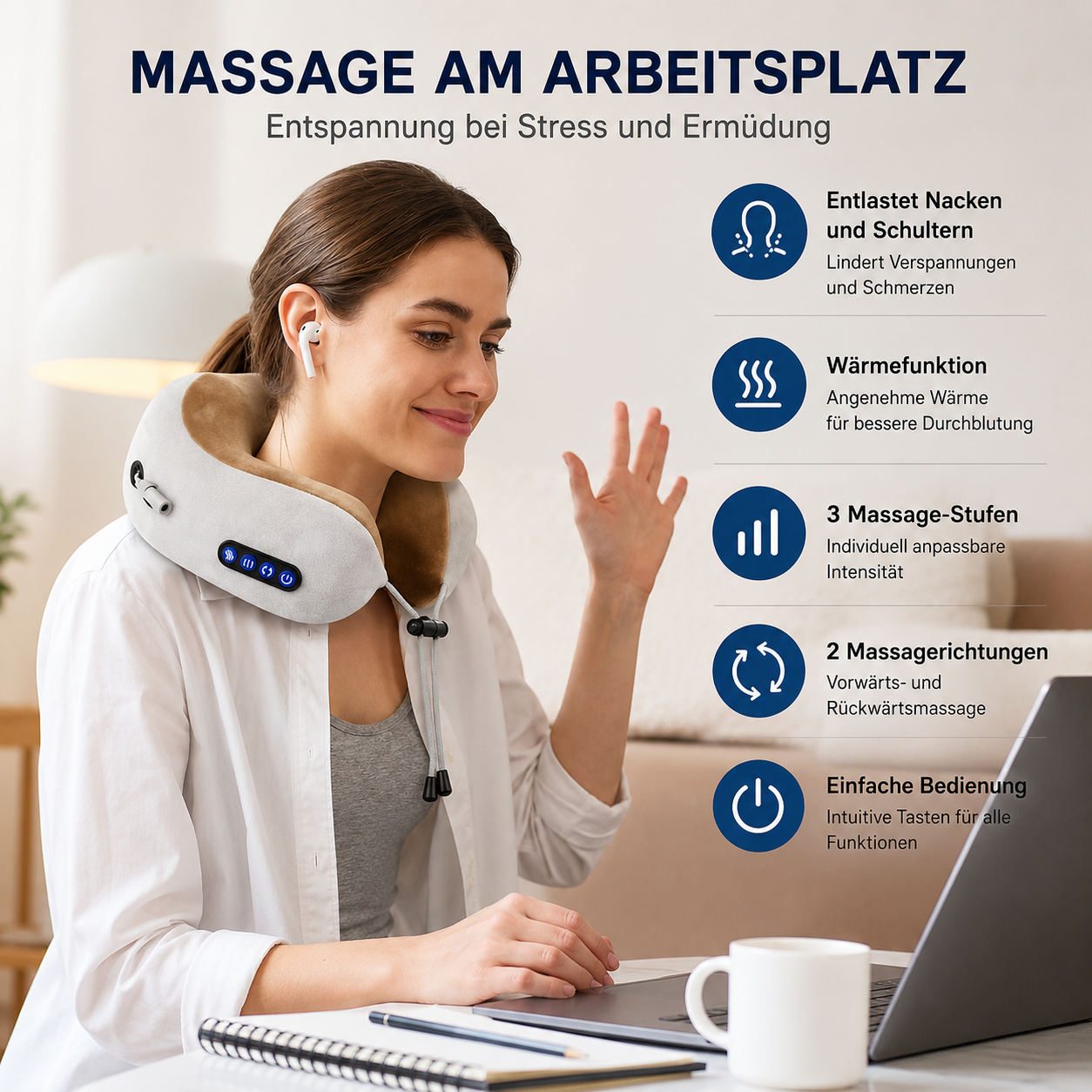 PrimeRelax™ Nackenmassagekissen mit Wärmefunktion & Akkubetrieb